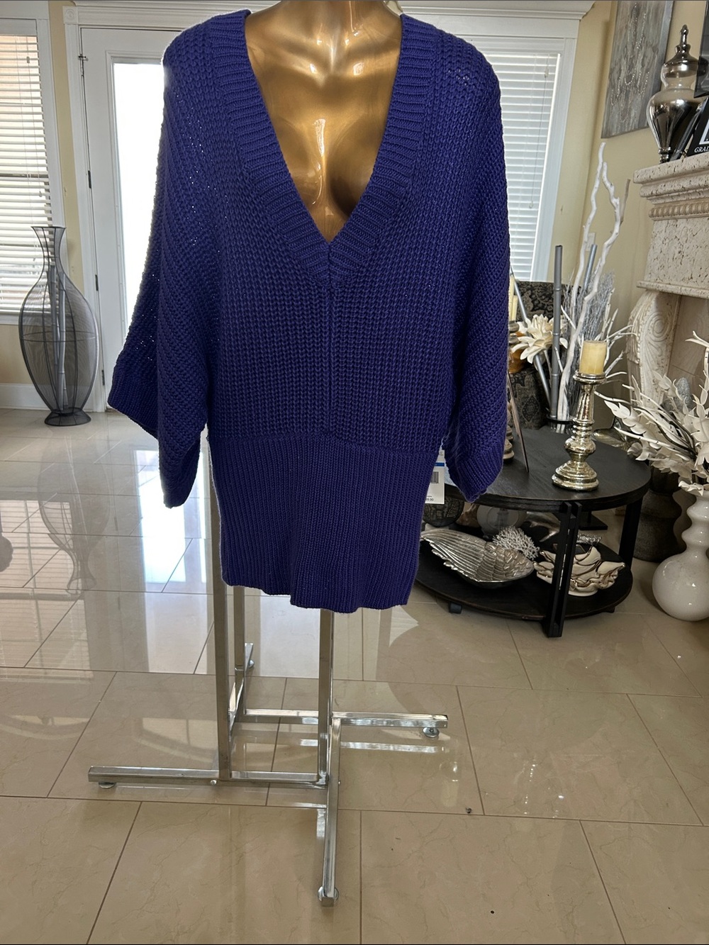 Nine West Deep Violet V-Neck Chunky Knit Sweater